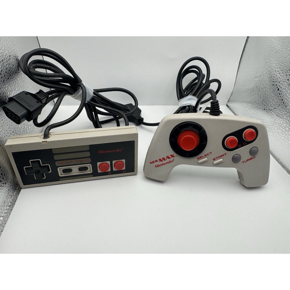 Original NES Controller NES-004 + NES Max Controller NES-027 Both Tested & Work